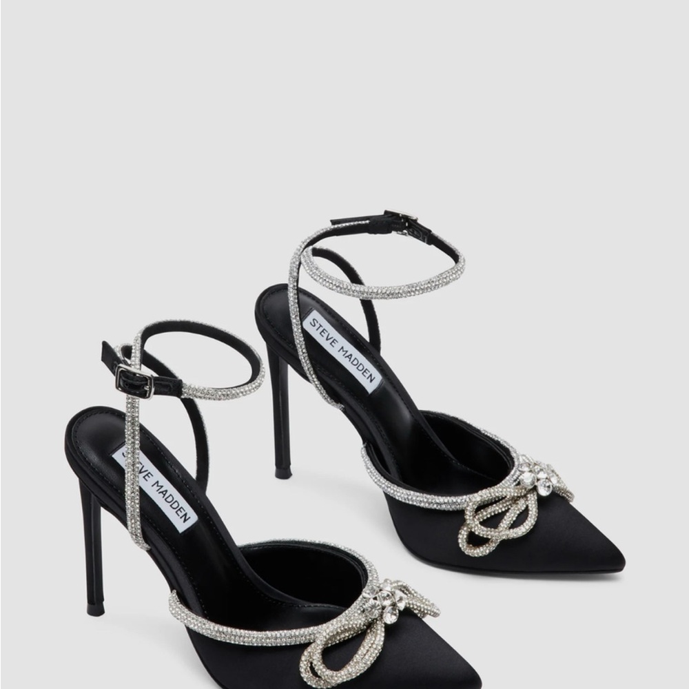 Steve Madden Black Heels with Rhinestone Bow